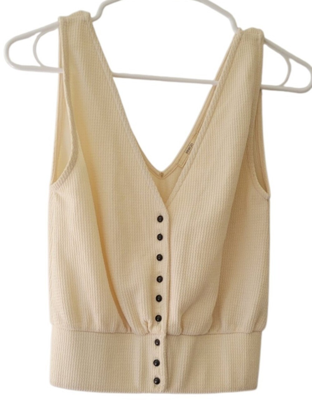 Sessun Cotton Blend Cream Ribbed V Neck Button Front Boho Tank Top Size XS